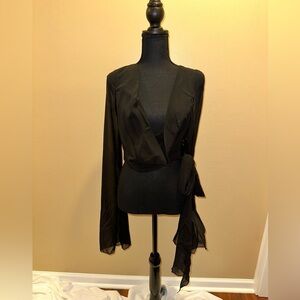 NWT BLACK COWL NECK TOP WITH SIDE TIE AND DRAMATIC SLEEVES